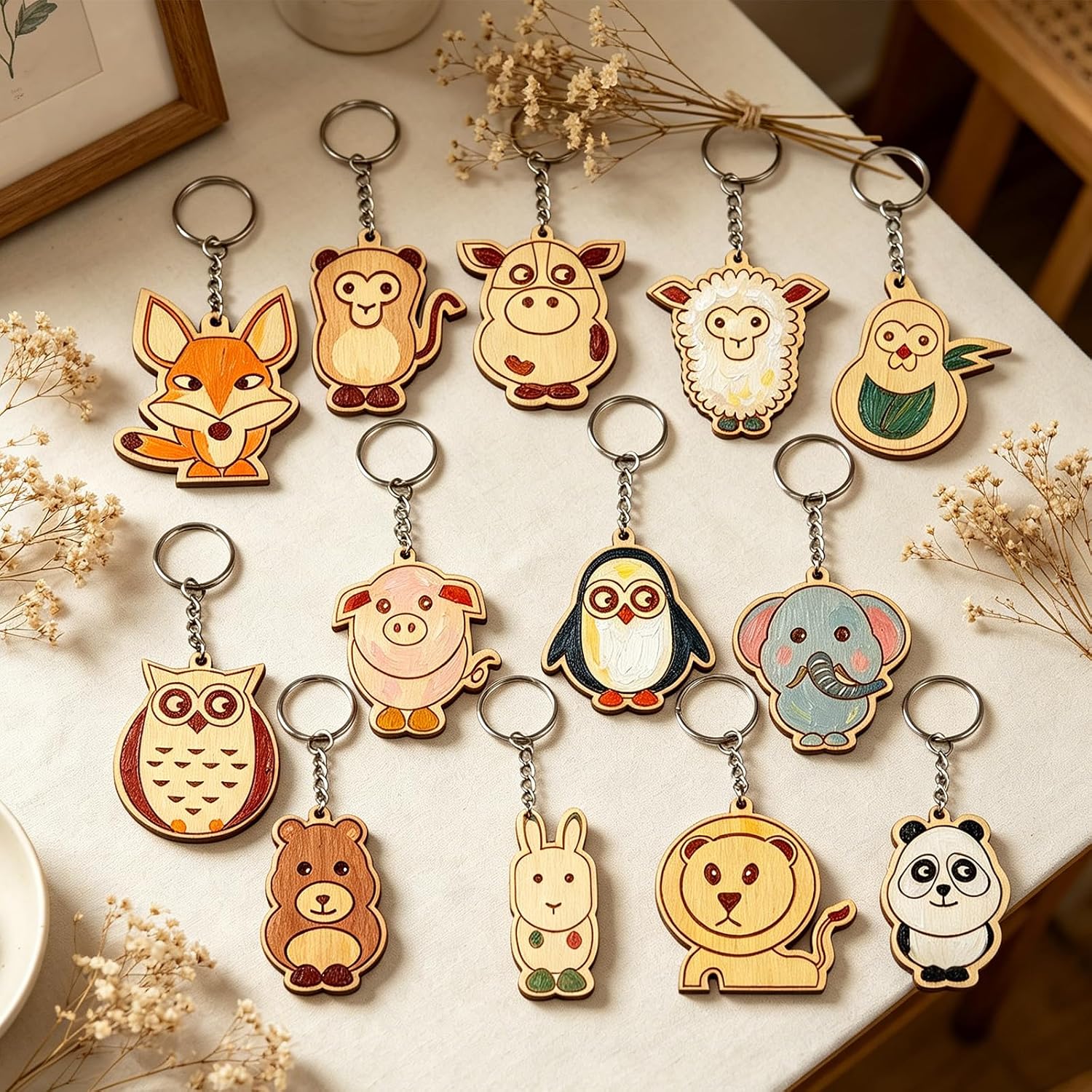 24 Pcs Animal DIY Unfinished Wooden Keychains Coloring Kits image 5