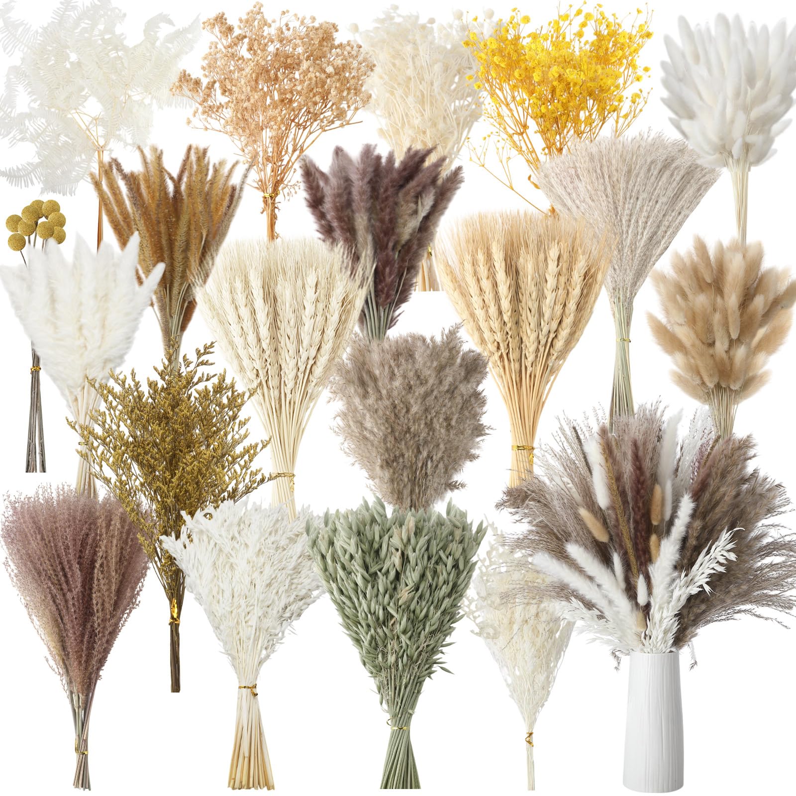 Nuanchu Getrocknetes Pampasgras, Dekoration, Boho-Blumenstrauß mit Hasenschwanz, Schilfgras für Hochzeit, Zuhause, Tisch, rustikales Bauernhaus, Party, Büro (Retro-Stil), 703 Stück
