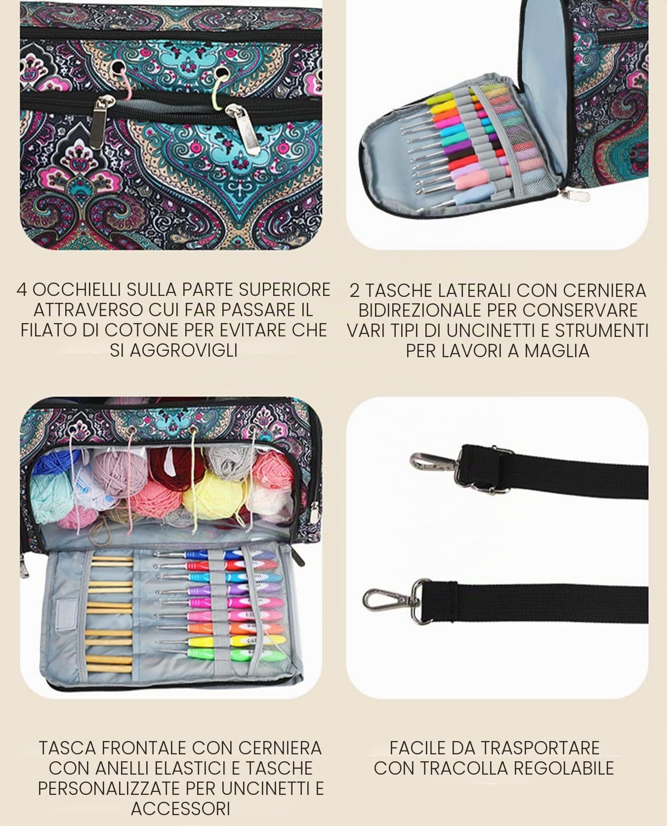 Borsa per filati, organizer per filati, custodia in lana, borsa a maglia, custodia per filati, Borsa per Ricamo in Tessuto Oxford Resistente per Maglieria