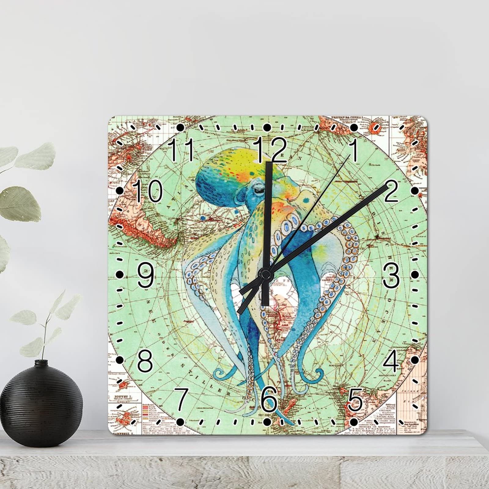 Horloge murale pieuvre rustique 30,5 cm décoration plage cuisine