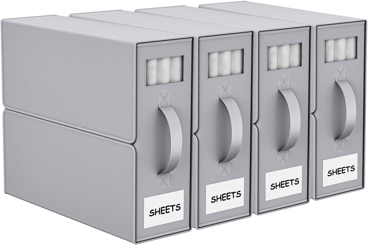 Bed Sheet Organizers and Storage, Foldable Fabric Storage Bins for Bed Sheets Duvet Covers Pillowcases, Closet Organizer, Storage Container Boxes for Blankets, Clothes (4 pack(Queen or King), Grey)