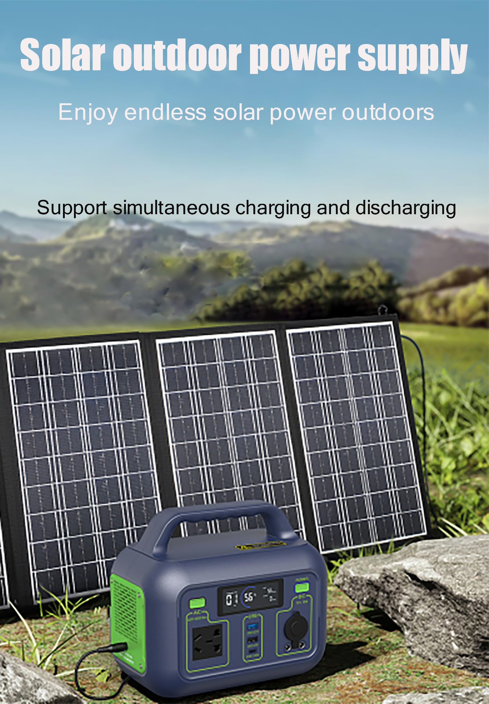 Centrale électrique Portable 300 W/288 Wh, Batterie Externe avec Prise Secteur, générateur Solaire avec LED pour Camping en Plein air, Secours d'urgence
