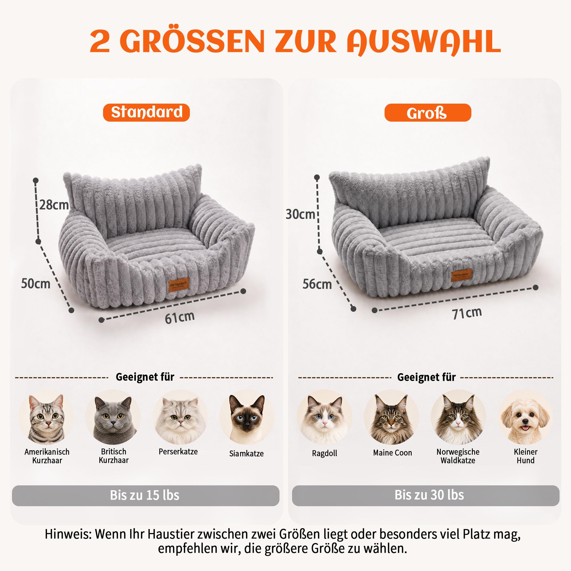 PETKARAY Katzenbett, 71 x 59 cm Katzensofa, Weiches Katzenbett für Katzen