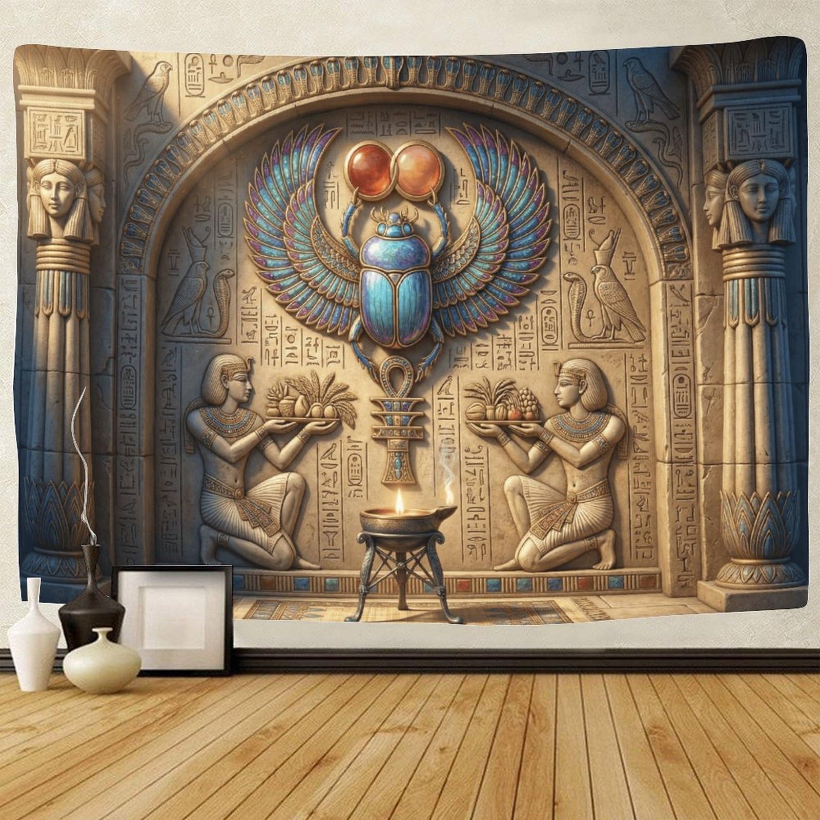 GPMNBCXZK Egyptian Scarab 3D Printed Wall Art Ancient Relief Home Decor for Living Room Bedroom 180cmx230cm