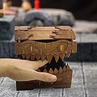 Vista 3 de Mimic - Cofre para torre de mazmorras y dragones con bandeja de madera grabada con láser Cthulhu, rodillo de dados portátil y plegable, perfecto