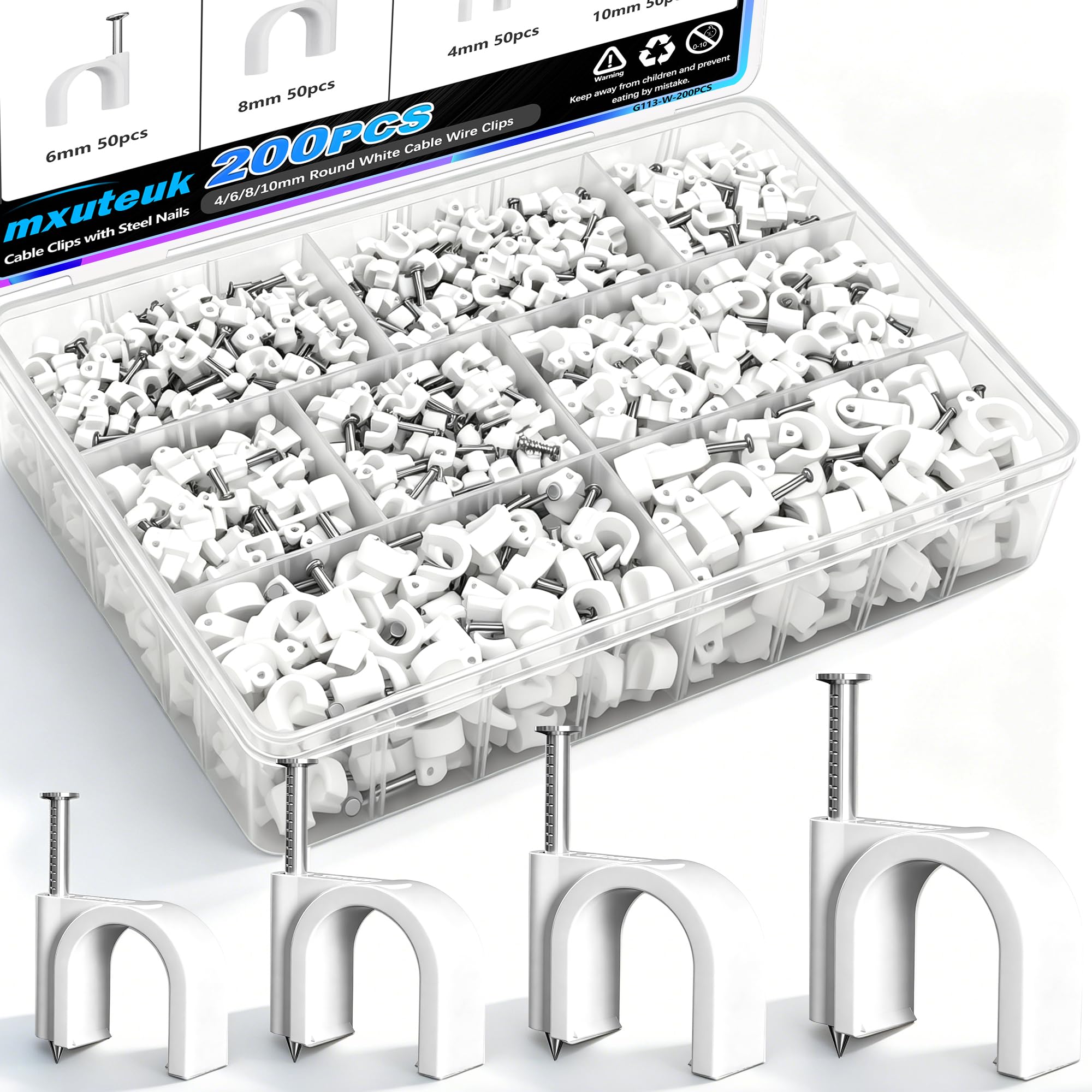 mxuteuk 100PCS Cable Clips with Steel Nails,10mm Round White Cable Wire Clips,Wall Clips for Cords,Cable Cord Clips for RG6 RG59 CAT6 RJ45 — Amazon image 14