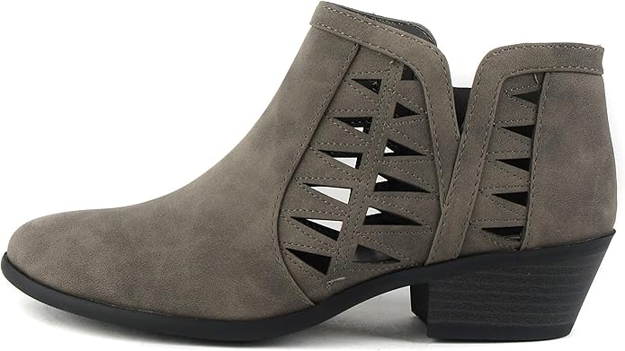 Soda CHANCE Womens Perforated Cut Out Stacked Block Heel Ankle Booties