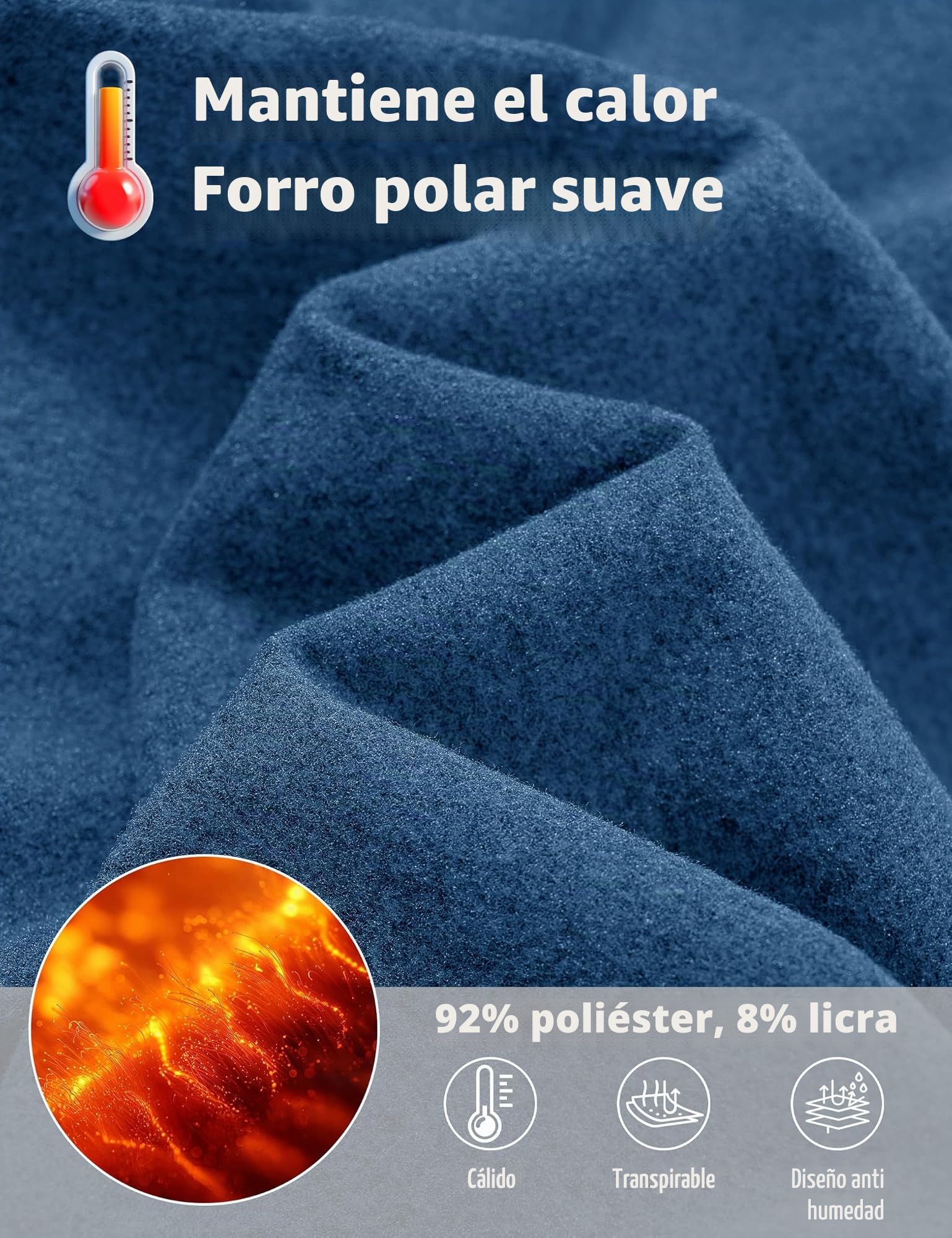 KEFITEVD Sudadera de forro polar para hombre, manga larga, cálida, transpirable, para esquí, ciclismo, azul oscuro, XL