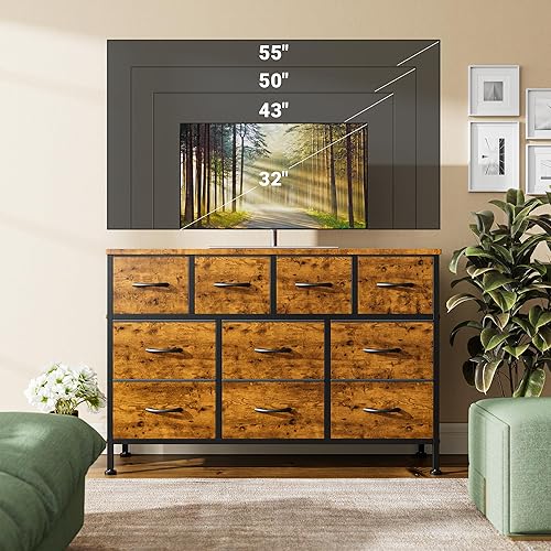 Miniatura 5 de Lulive Cómoda de 10 cajones para dormitorio, aparadores de TV con toma de corriente, cómoda para el centro de entretenimiento, cómoda para TV de 55