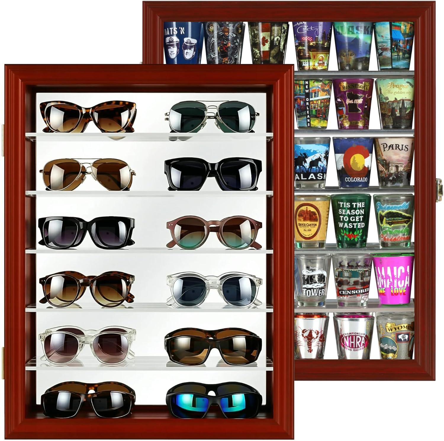 Sunglasses Display Case Shot Glass Organizer Stones Storage - Rock Collection Shadow Box Agate Opal Crystal Stone Arrowheads Spear Display Frame