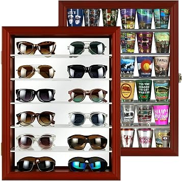 Sunglasses Display Case Shot Glass Organizer Stones Storage - Rock Collection Shadow Box Agate Opal Crystal Stone Arrowheads Spear Display Frame