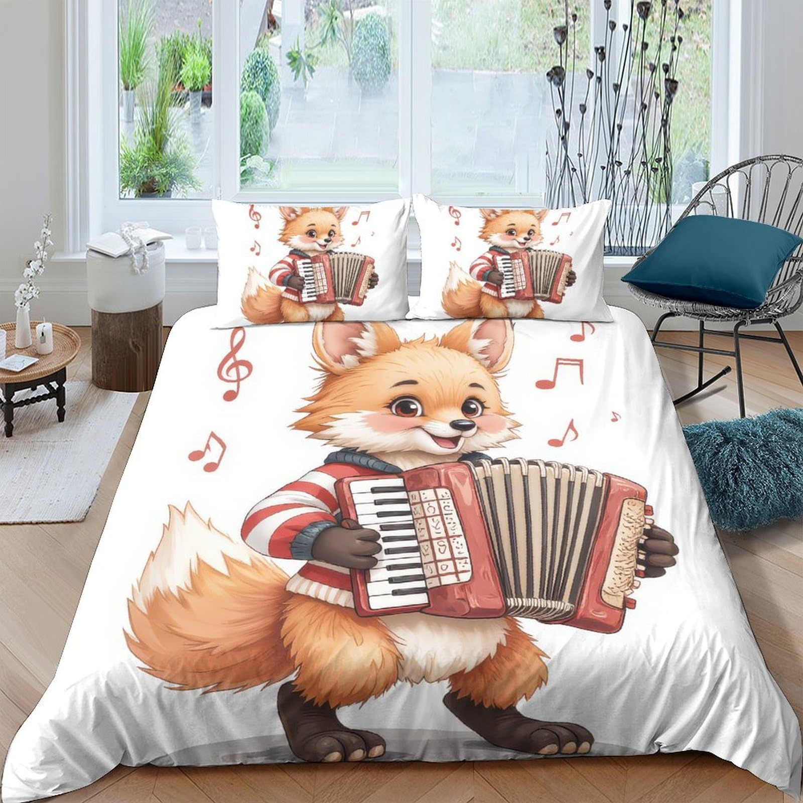 Ctjqhvkz Style-4 3D Printed Cartoon Fox Fitted Sheet Microfiber Soft Breathable Musical Theme Bed Cover For Adults Bedroom Decor Single（135X200cm）