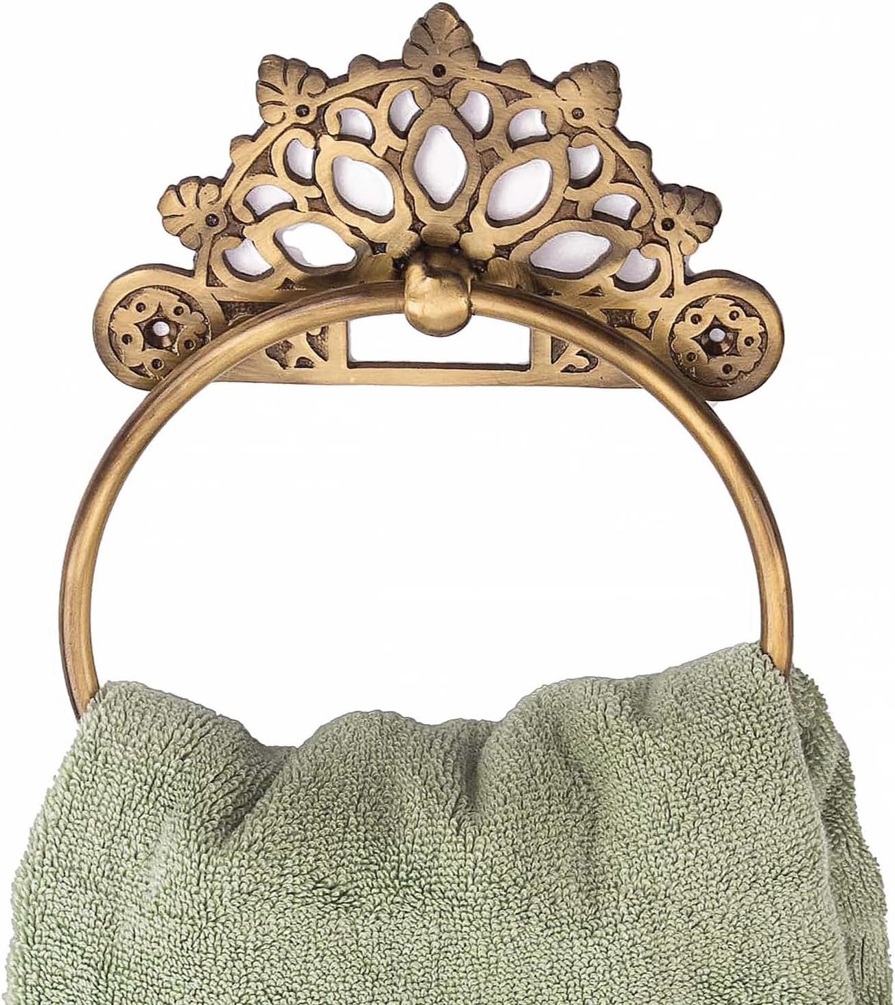 Antique Brass Towel Ring – 6 Inch Solid Brass Hand Towel Hanger, Vintage Wall Mounted Round Holder for Bathroom, Kitchen, Toilet – Rustic Decorative Bath Hardware