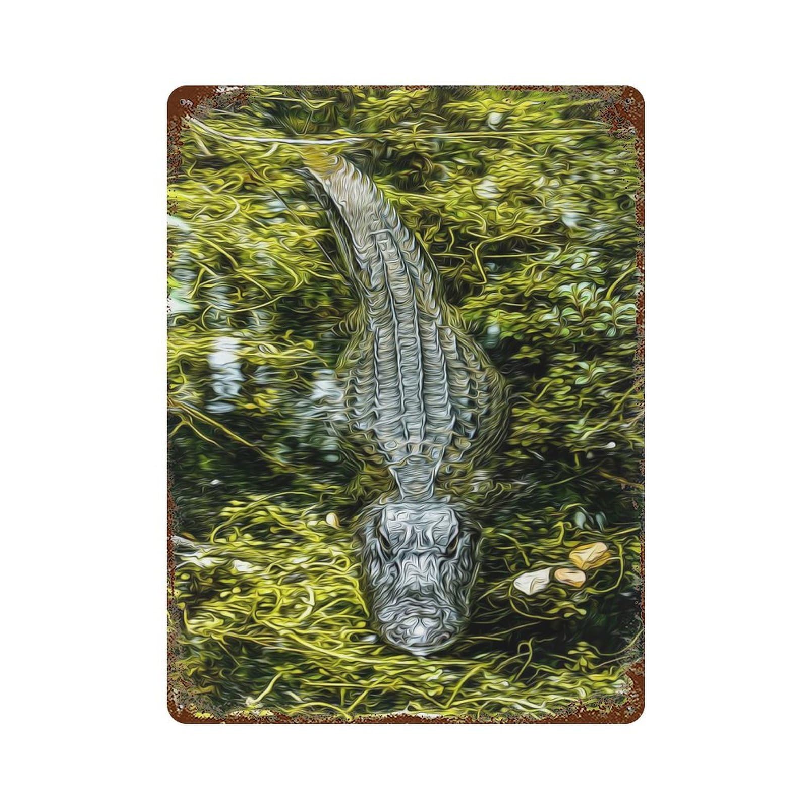 Rustic Tin Plaque Alligator 15.7"x11.8", Vintage Wall Decor for Pub, Kitchen And Man Cave Decor