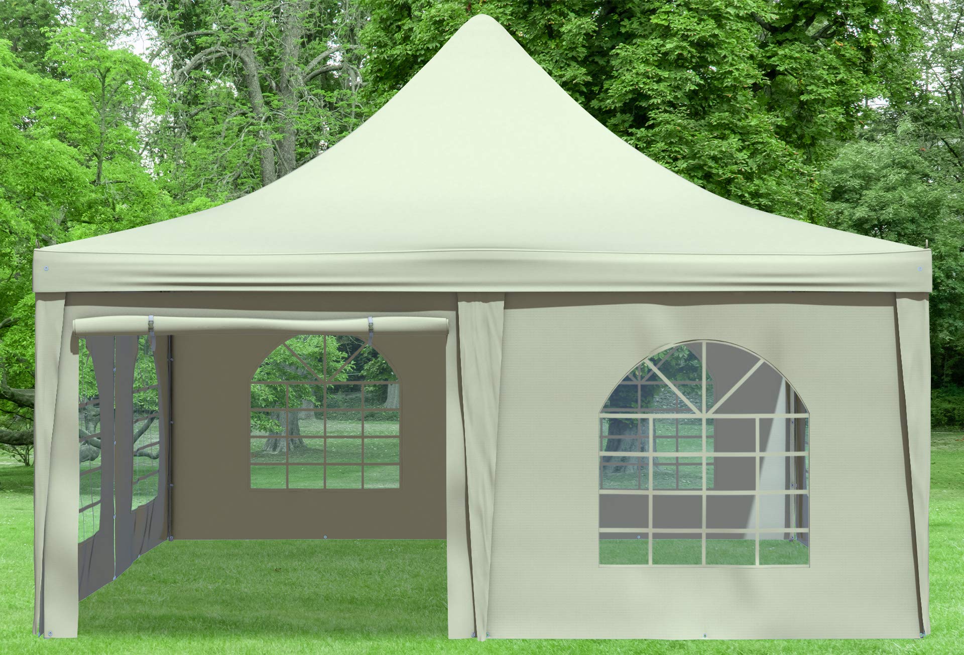Stabilezelte Gartenpavillon 5x5m mit Seitenteilen Arabica Pagodenzelt PVC BEIGE
