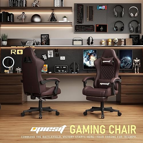Miniatura 2 de Silla Gaming, Sillas Ergonómicas de Computadora para Adultos con Reposapiés, Silla de Oficina de Cuero PU con Soporte Lumbar Ajustable y Cojín de
