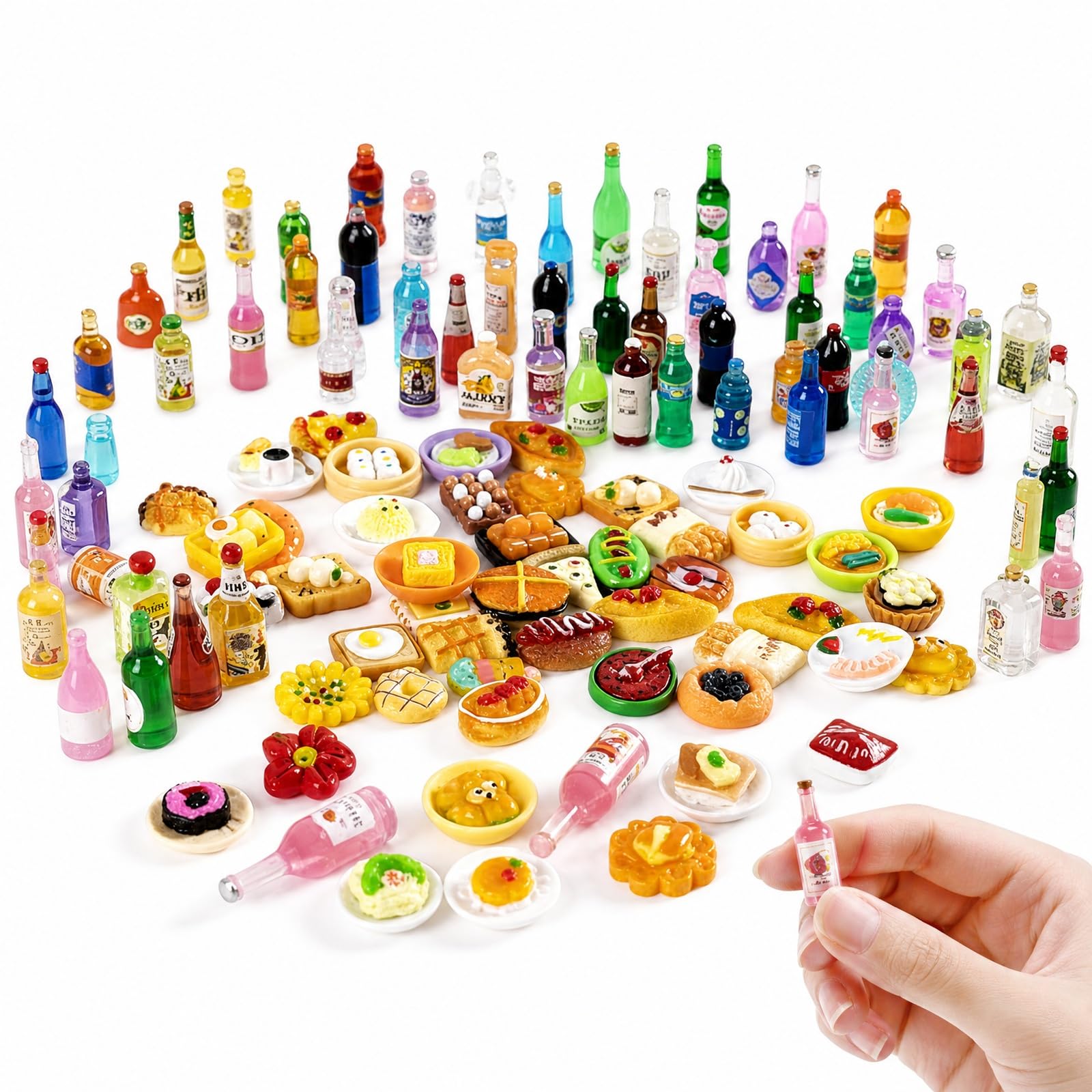 LTTNPY 60 PC Collection for Mini Food, Mini Stuff Tiny Foods for DIY Crafts and Display, Random Miniature Bottles and Food Items for Creative Projects