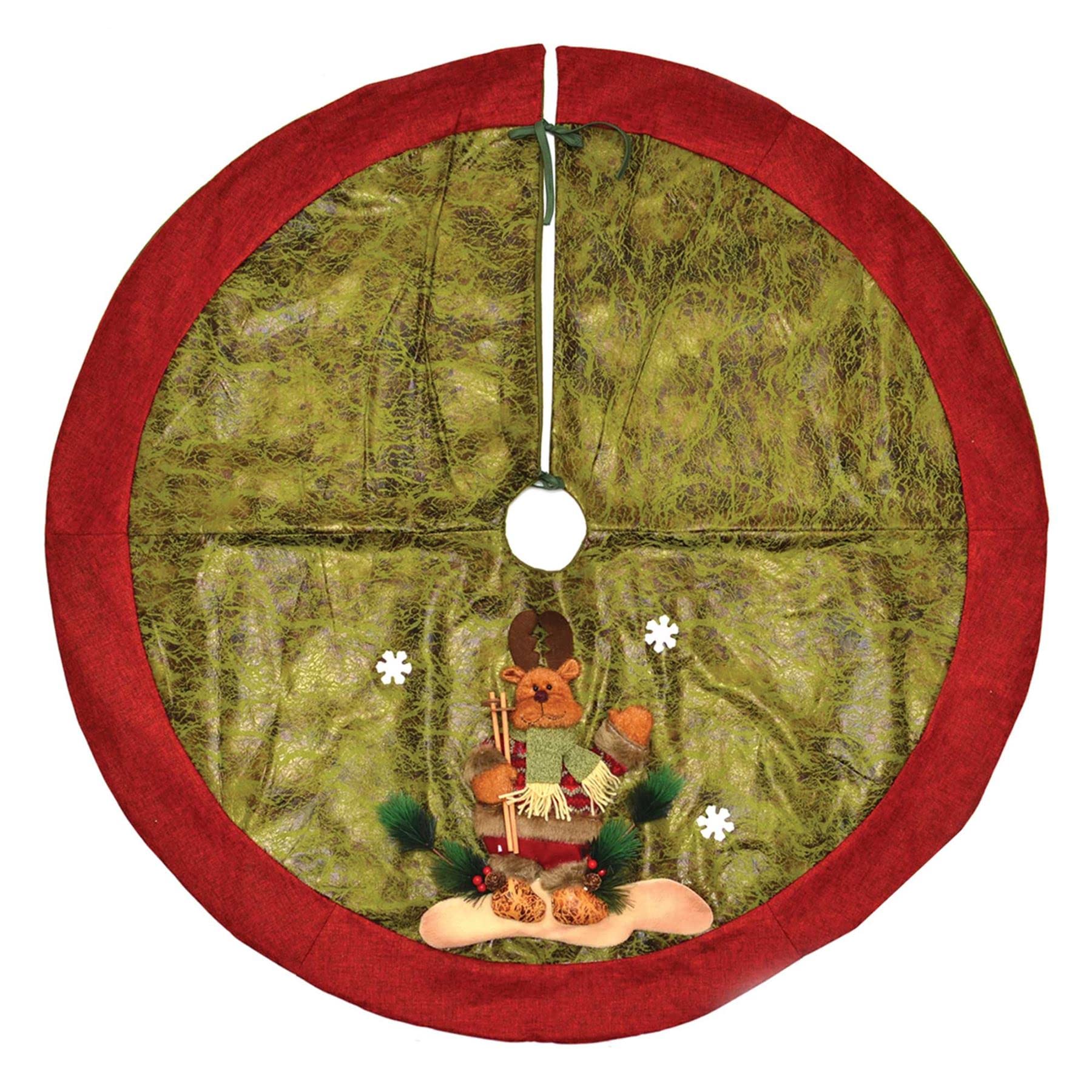 Deluxe Christmas Tree Skirt Base Cover with 3D Reindeer Handmade Xmas Width 122cm Perfect for 5ft-8ft Holiday Home Decorations