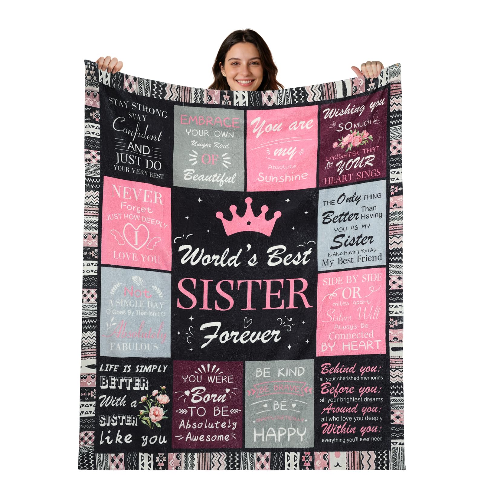 Vicloon Flannel Blanket Gifts, 150x130cm Sister Gifts Blanket, Funny Birthday Blankets, Soft Throw Gift Blankets with Heartfelt Quotes, Friendship Feel Better Present for Birthday, Christmas