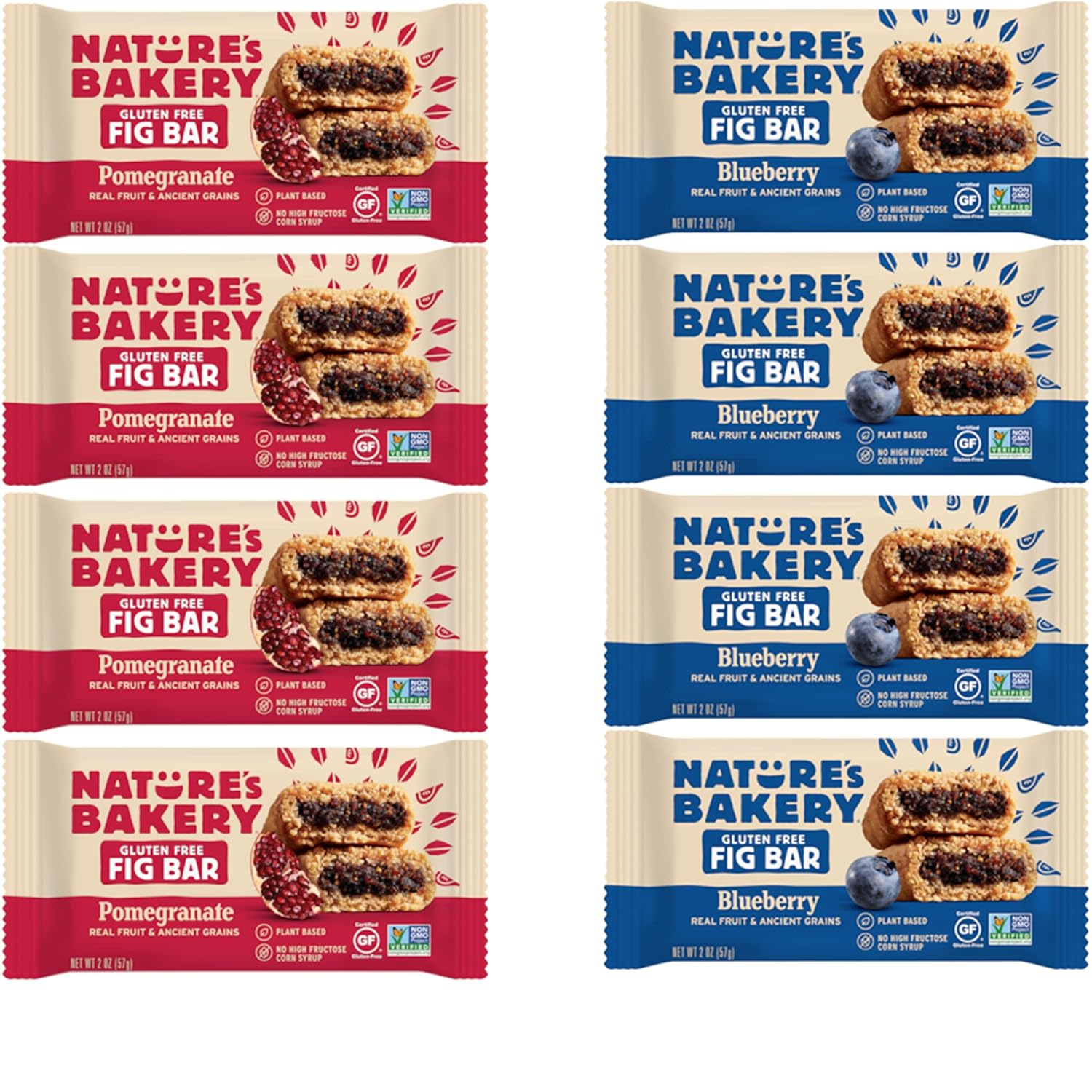 Nature's Bakery Gluten Free Fig Bar Variety Sampler - 8 Pack - 2 Ounces Each - In Mighty Merchandise Packaging