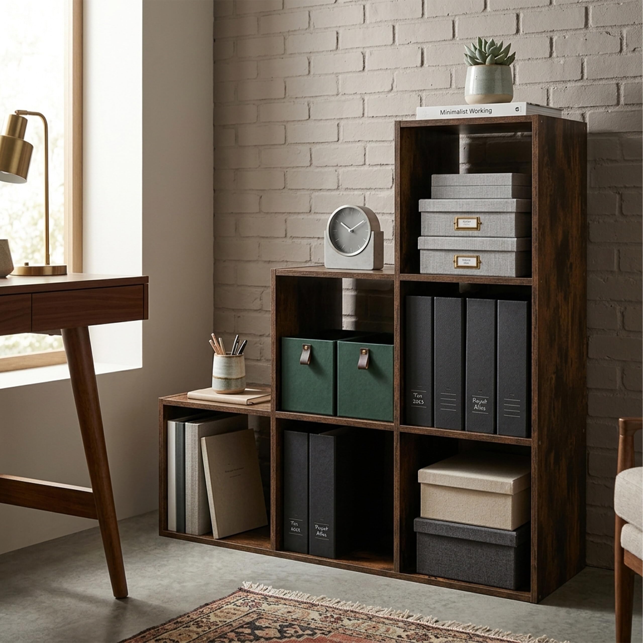 Relaxdays Scaffale a gradini, 6 Scomparti, HxLxP: 97,5x97,5x29 cm, sottotetto, libreria Salotto, Marrone Vintage