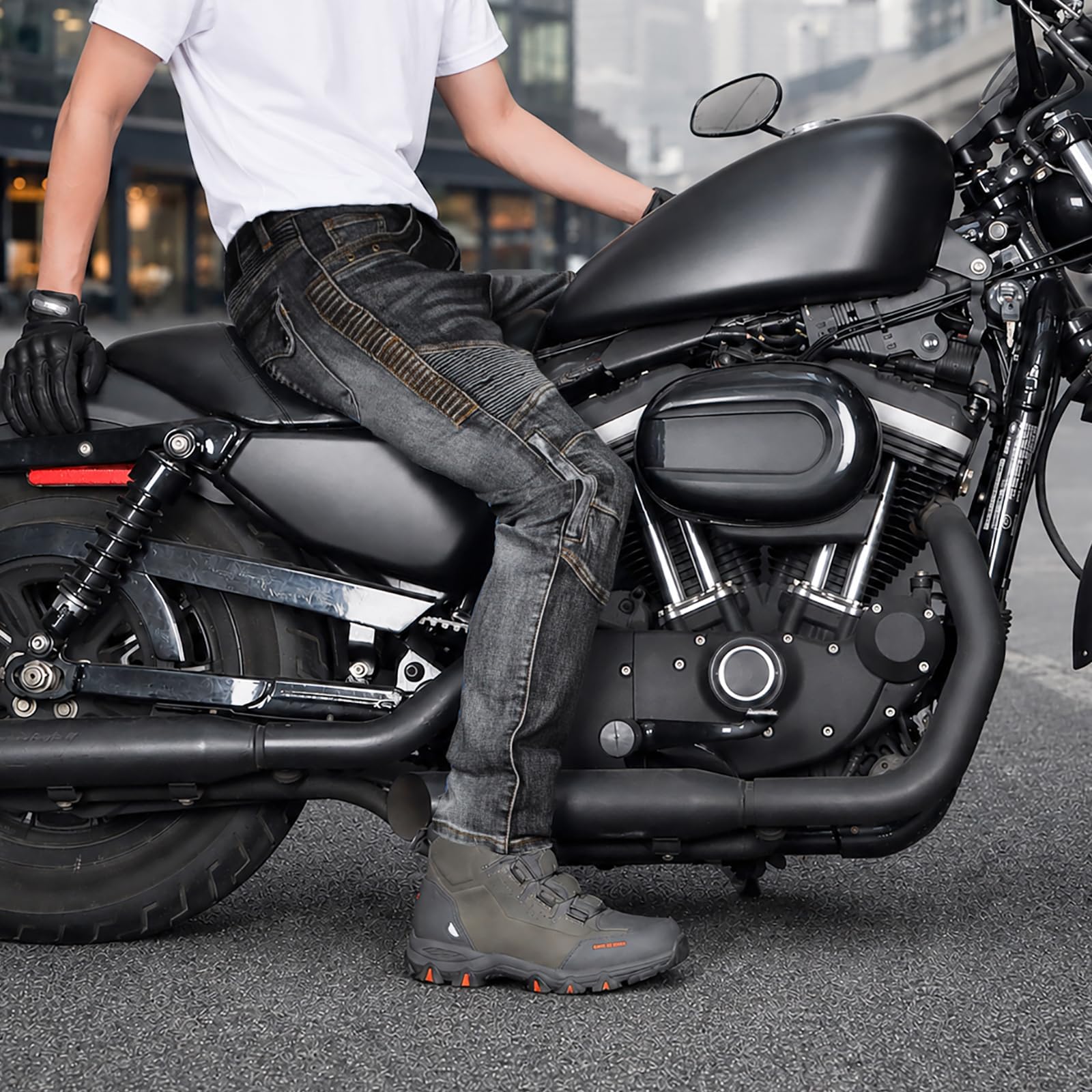 Motorradhose Herren Jeans Stretch, Motorrad Jeans Herren Slim Fit, Cargo Multi-Taschen, Verstärkte Kniezone, Ergonomischer Schnitt, Urban Alltag 4 Jahreszeiten