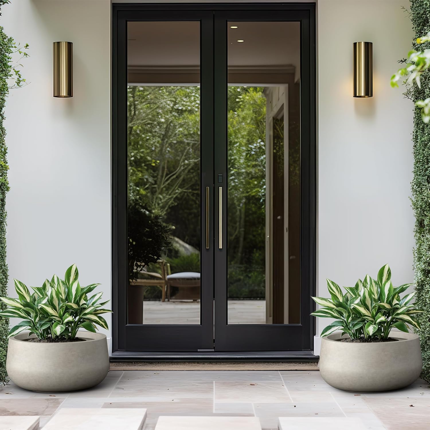 Kante 19.6" Dia Round Concrete Planter, Cement Plant Pots with Drainage Hole and Rubber Plug for Outdoor Indoor Garden Home, Modern Curvaceous Design, Weathered Concrete - Image 6