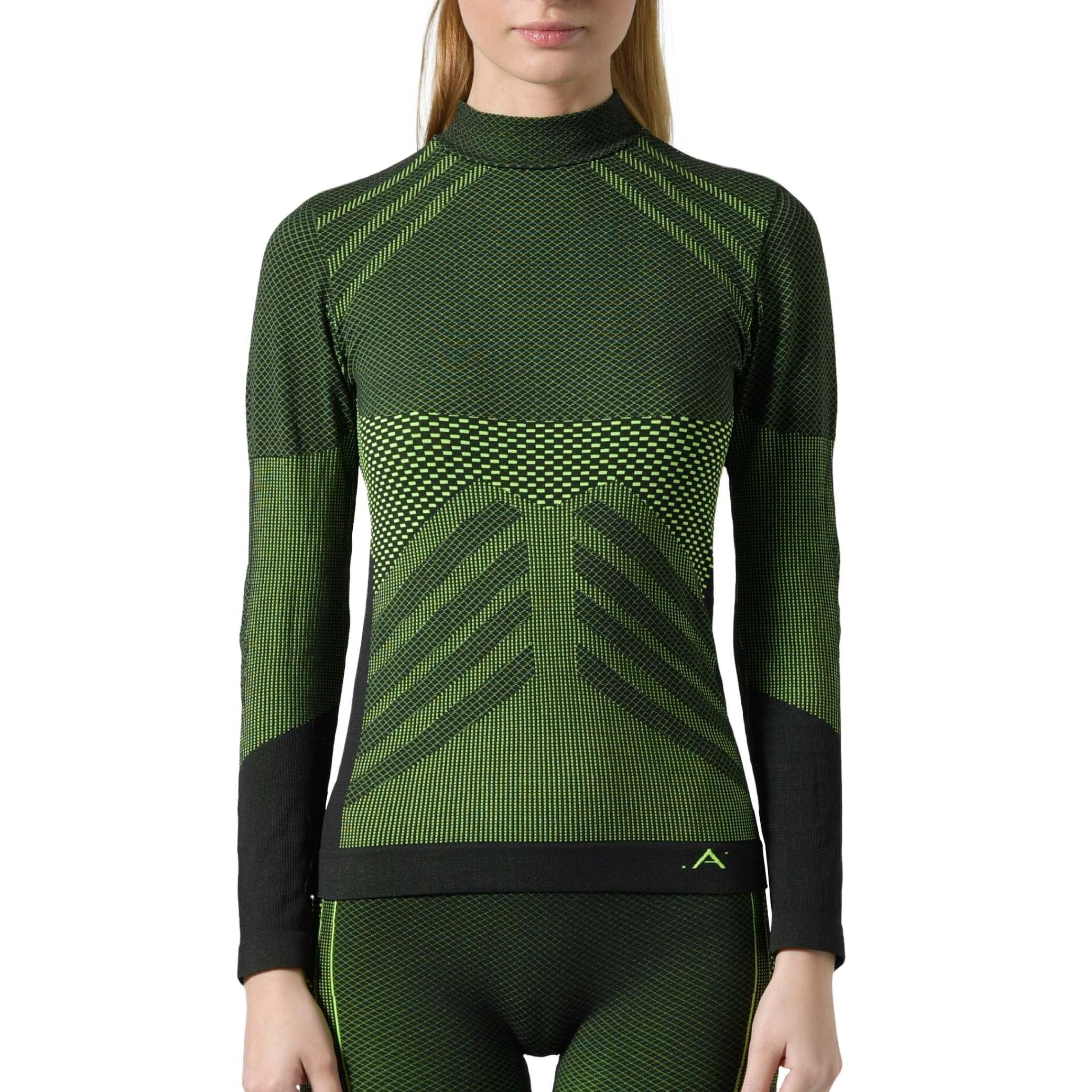 Risalti Women's Yellow Fluo Turtleneck Thermal Tops Turtleneck Energy - Thermal Top Breathable Microfibre, Thermal Tops Technical, Thermal Underwear Seamless, Thermal Base Layer - Made In Italy