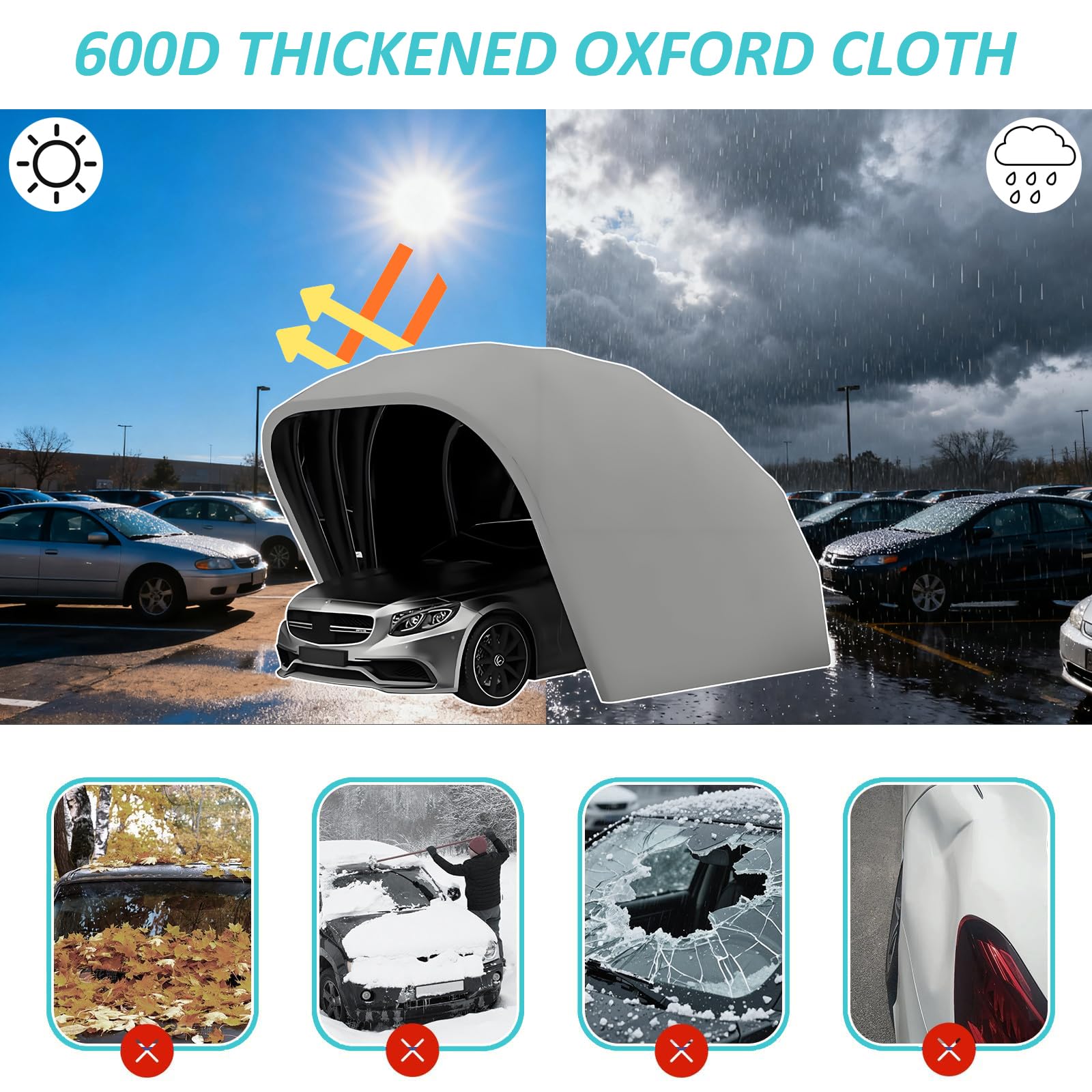 Abri De Voiture en Acier Inoxydable, Carport Car Shelter, Auvents pour Voitures,Garage Pliant Voiture Exterieur, Abri Robuste Et Durable (Gris 5,9 * 2,7 * 2,45 M) (5.9 x 2.7 x 2.45 m)