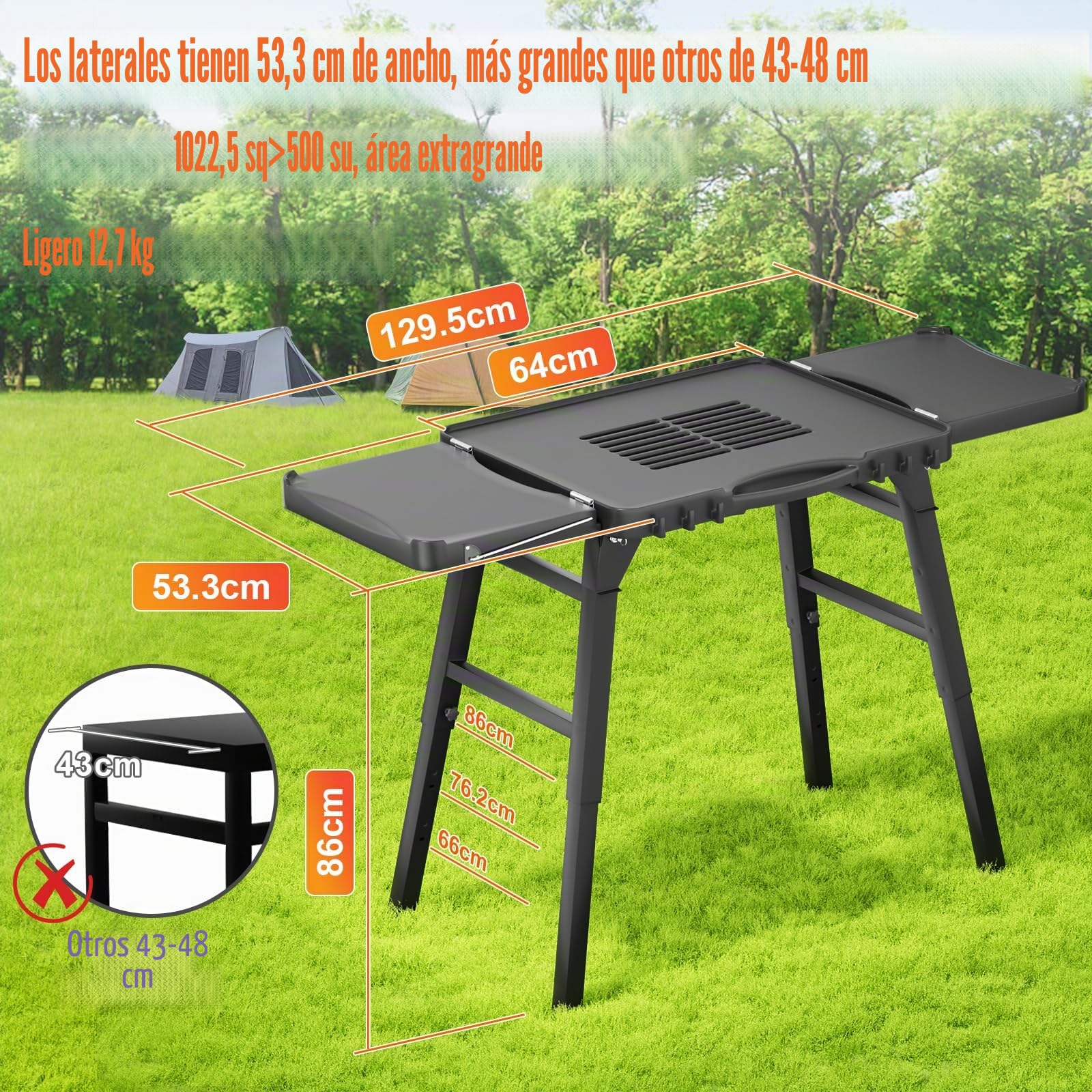 GFTIME Carro de barbacoa portátil universal para Enders Urban, Weber Q100/Q200/Q300, Ninja Woodfire, Burnhard Wayne – Soporte plegable para barbacoa al aire libre con gran superficie de trabajo y