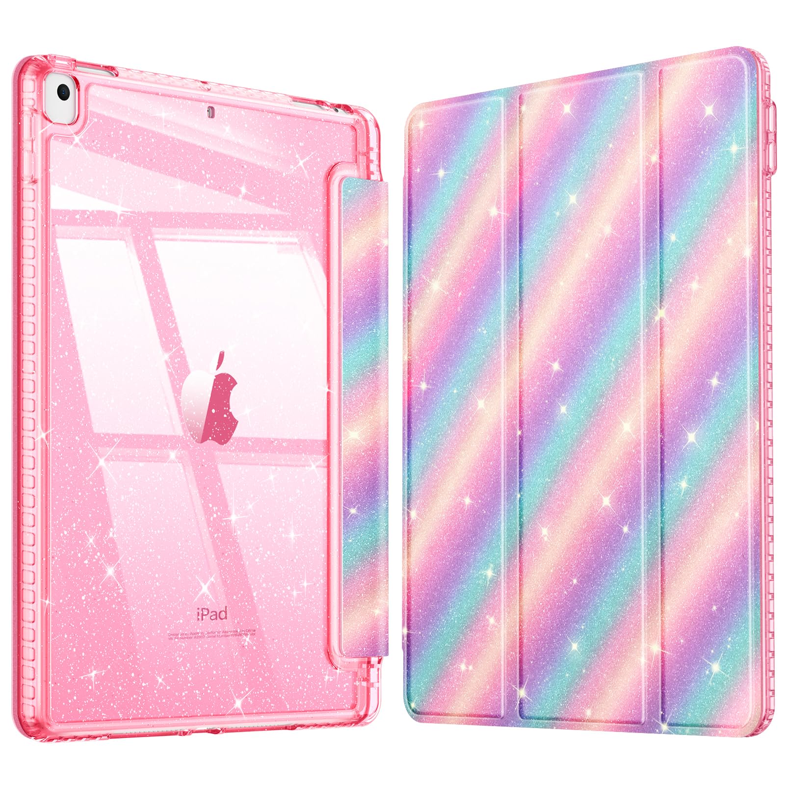 Fintie Glitzer Hülle für iPad 10.2 Zoll 9/8/7 Generation Case (2021/2020/2019 Modell)‌ – Transparente Glitzer-Schutzhülle mit Stifthalter, Stoßfest Glänzender Rückseite & Auto Sleep/Wake, Candy