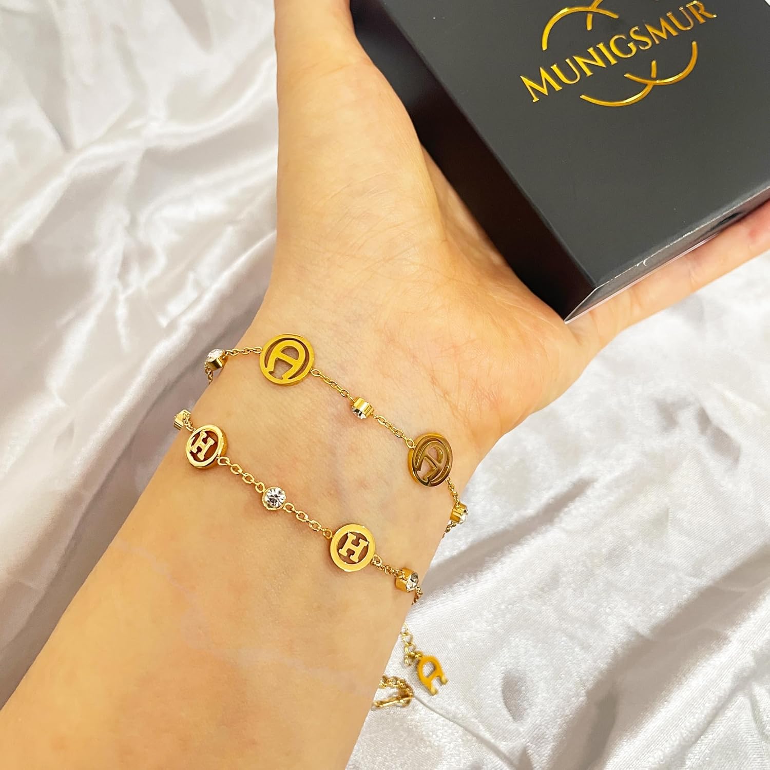 Gold Plated Link Bracelet with Cubic Zirconia for Women Trendy Adjustable Simple Chain Bracelets Dainty Jewelry Gift for Women - Image 3