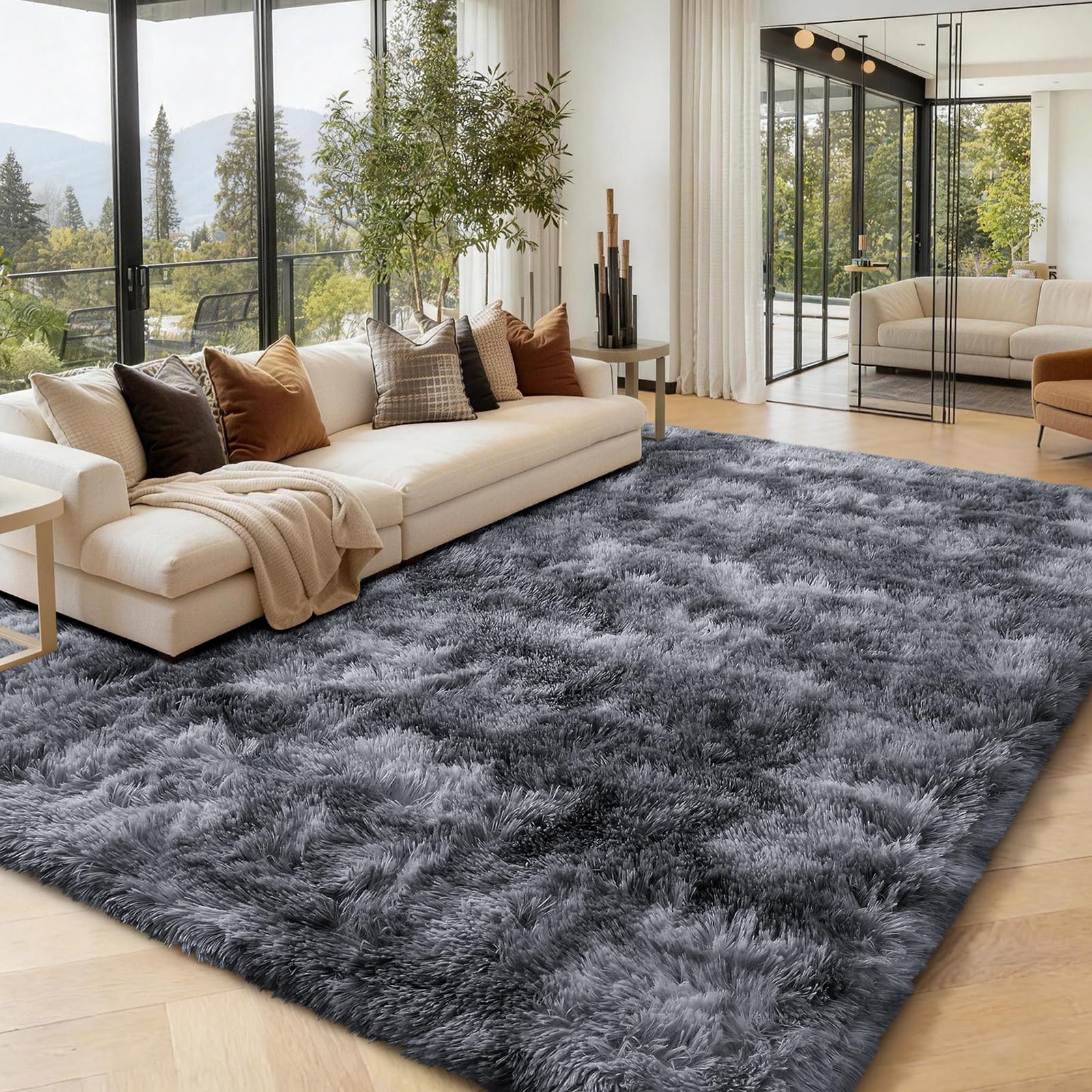Homaxy Fluffy Large Rugs Living Room, Soft Shaggy Anti Slip Non Shedding Carpet, High Pile Modern Washable Area Rug for Nursery Bedroom, Easy Care Home Decor, 160x220 cm, Dark Grey