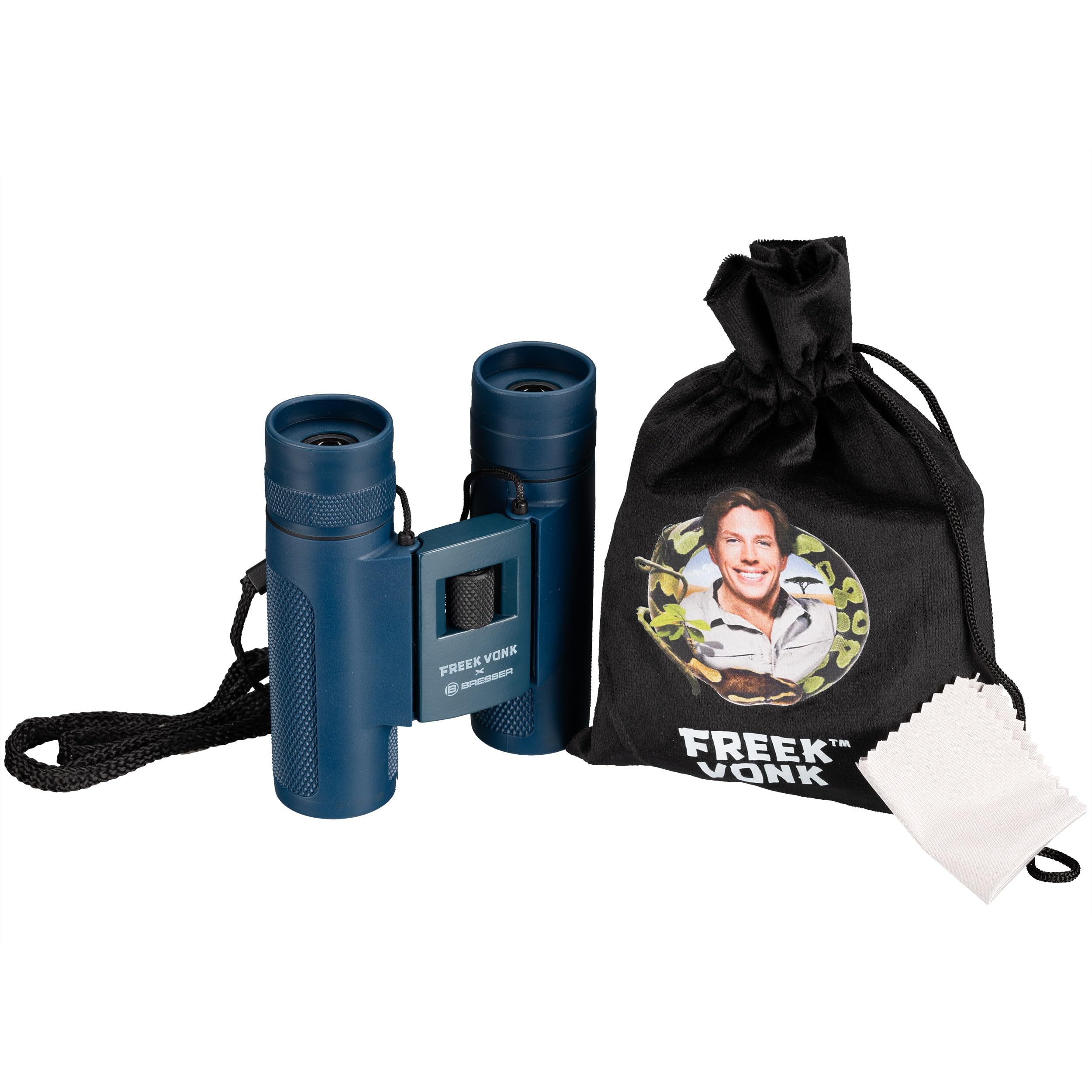 Freek Vonk x Bresser Kinderfernglas 10x25, faltbar, gummiert, geeignet für Brillenträger, inkl. Tasche und Reinigungstuch