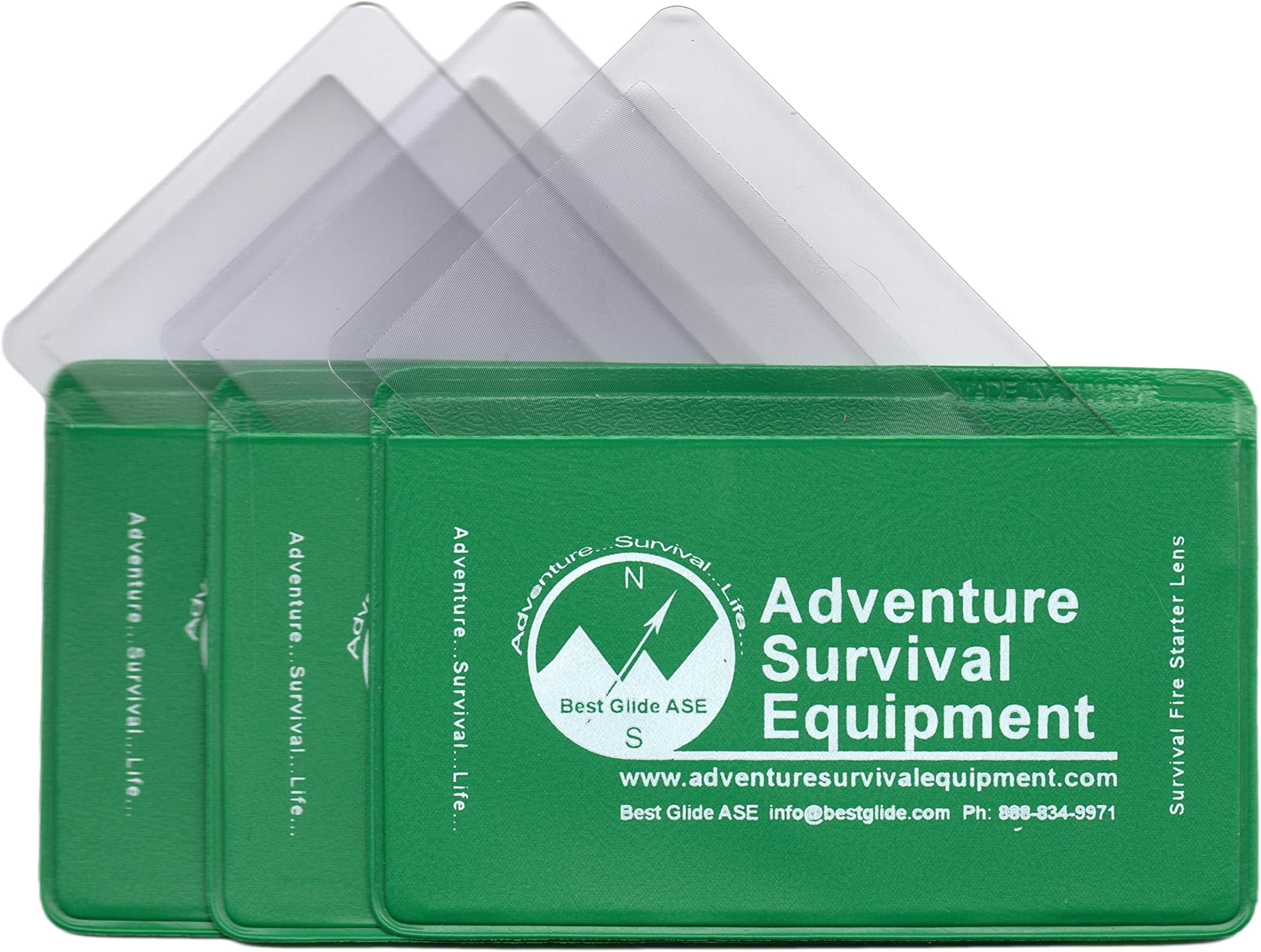 Best Glide ASE Credit Card Size Fresnel Lens Fire Starter and Magnifier Lenses (3 Pack - Green)