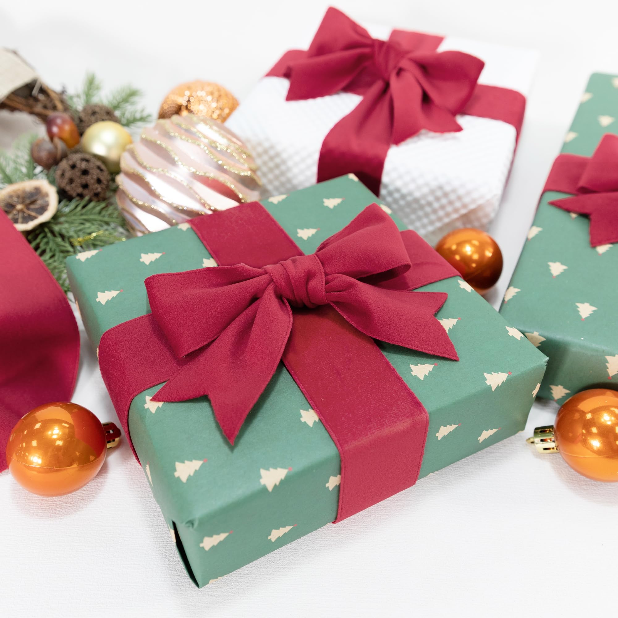 Keypan Czerwona wstążka Chirtsmas, szerokość 1-1/2 cala, ręcznie robiona aksamitna wstążka na Boże Narodzenie, bukiet kwiatów, dekoracja ślubna, baby shower, 2 rolki