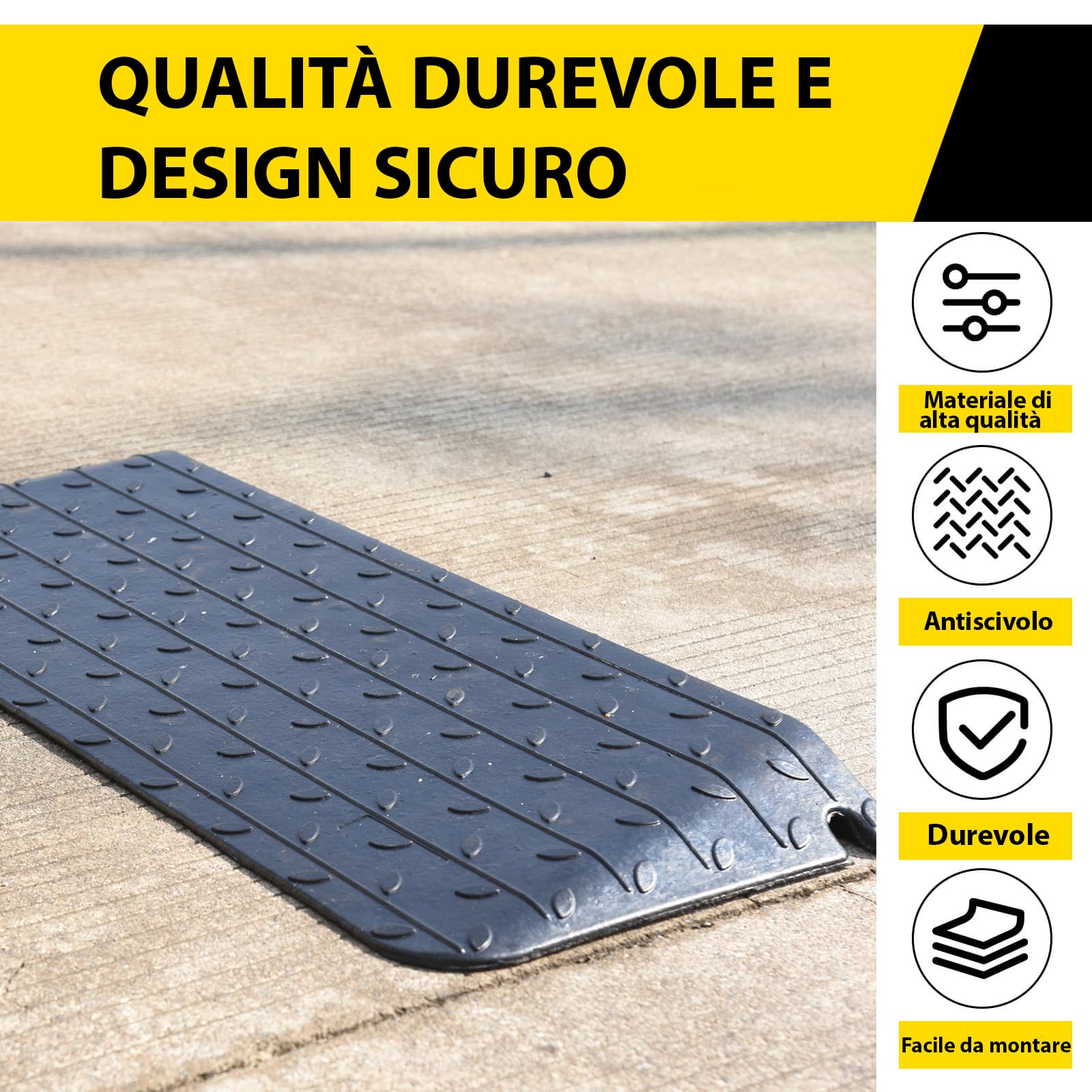 Rampa per marciapiede in gomma, nera, rampa in gomma, per sedia a rotelle, per soglia della porta, per auto, rampa in gomma (110 x 42 x 6 cm)
