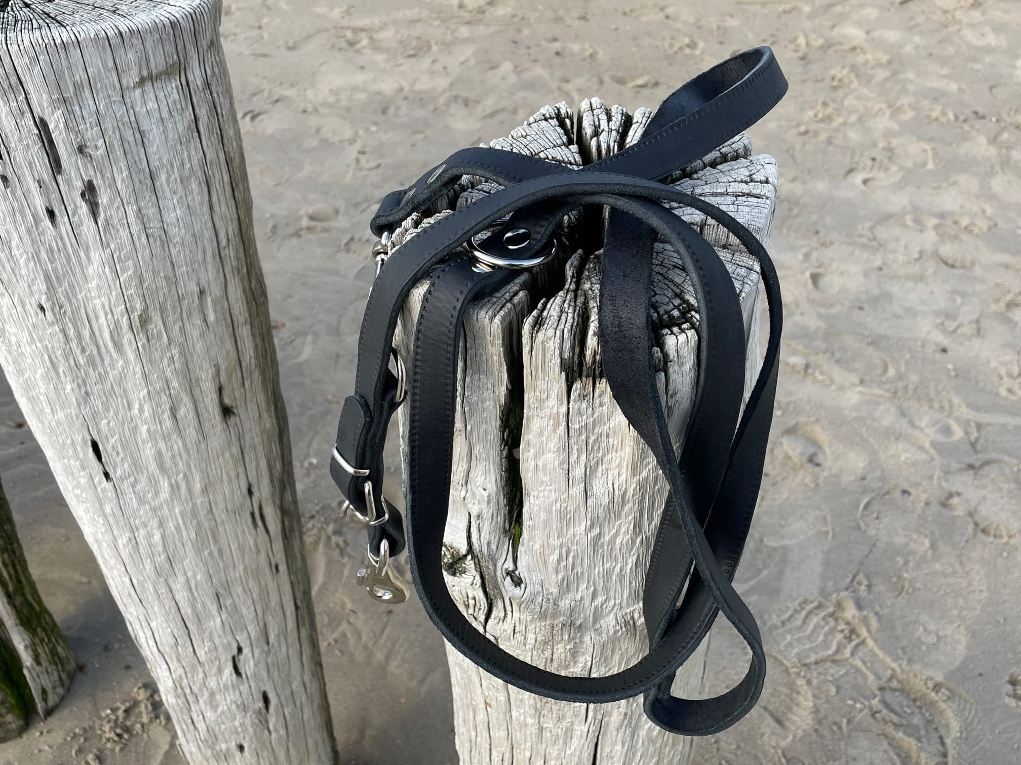Esclusivo guinzaglio per cani in vera pelle, 925, 20 mm/220 cm, nero, regolabile, per cani di taglia XL