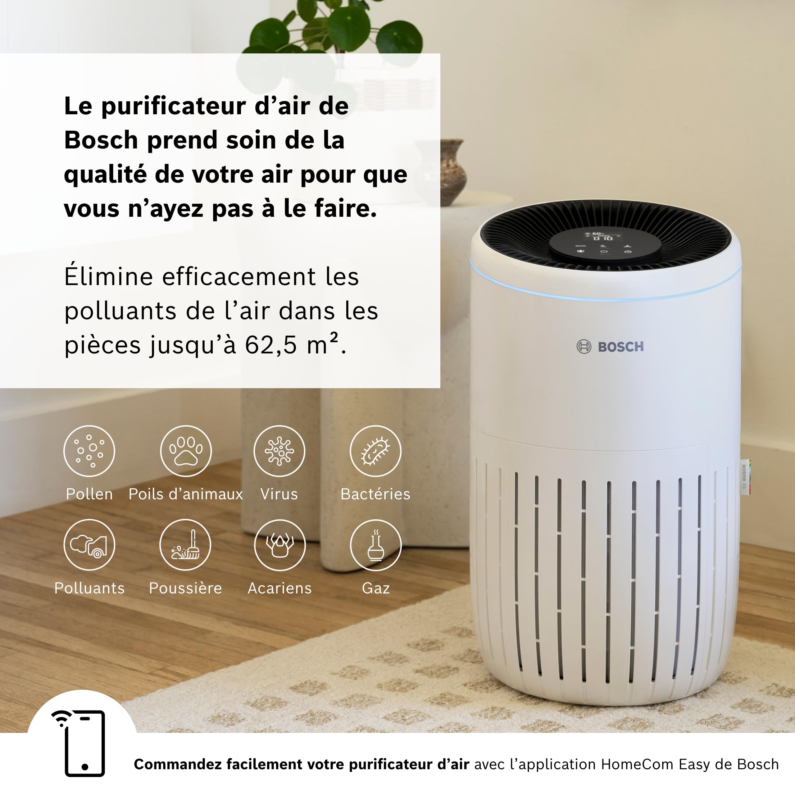 Bosch Air 4000i, Purificateur d'air piloté par app, Pièces jusqu'à 62,5 m²
