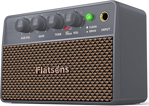 Flatsons FBA-10 Guitar Amplifier, Drive/Clean Tone Electric Guitars Amp, 10W Mini Portable Amp with Type-C Rechargeable Battery 6H Work, Wireless Vintage Guitar Speaker for Practice Travel (Gray)