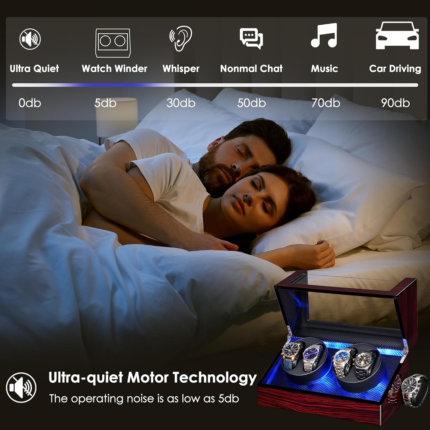 ANWBROAD Watch Winders For Automatic Watche, Automatic Watch Winder Box With Led Light, Watch Turner For Automatic, 4 Watch Rotator And Super Quiet Motor And 4 Rotation Mode, UJWW011Y