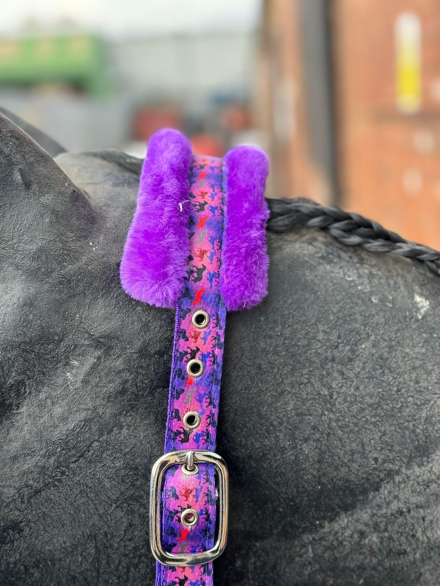 EQUIPRIDE HEADCOLLAR AND LEAD ROAD SET FAUX FUR UNICORN PRINT SIZE FULL-SHETLAND PURPLE (Full) - Image 4