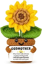 Presente de madrinha do afilhado, presentes de Deus Mãe para mulheres, Best Godmother Ever Christmas Happy Birthday Ideias para o Dia das Mães, Girassol de crochê exclusivo engraçado feito à mão