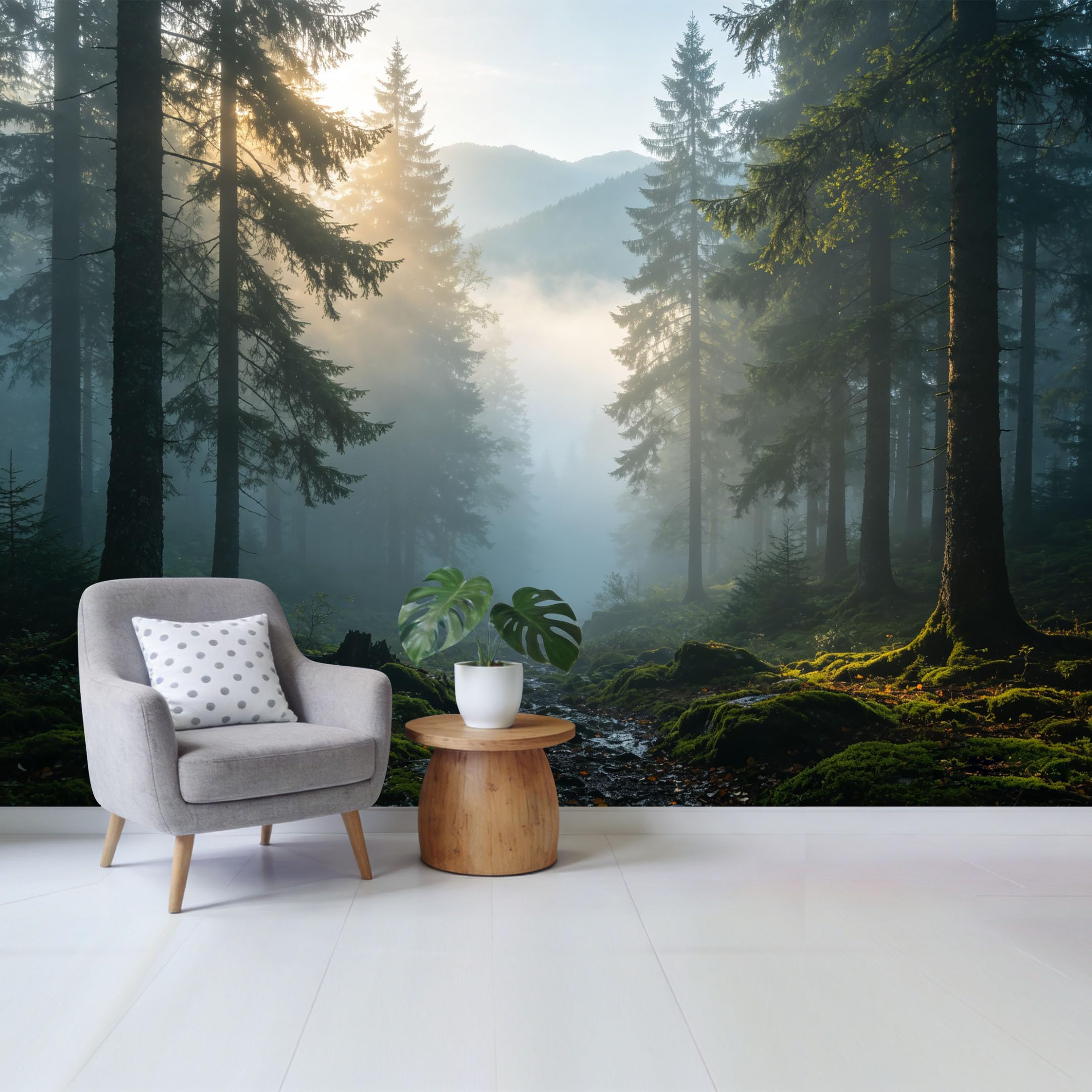 Custom Size Wall Mural Misty Morning Pine Forest Sunlight Landscape Mossy Rocks Nature View SelfAdhesive Wall Fabric Removable Wallpaper for Home Office Decor