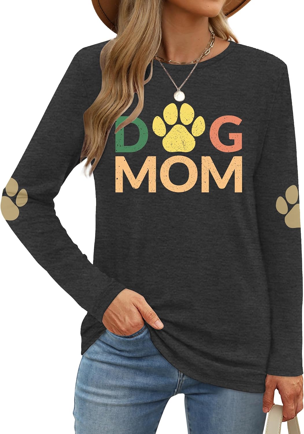 Dog Mom Shirt for Women: Dog Paw Graphic Long Sleeve Shirts Puppy Lover Gifts Tees Tops - Image 2