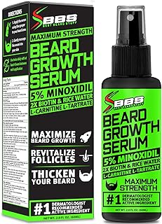 Minoxidil for Beard Growth – 5% Serum with 2X Biotin & Rice Water, Promotes Thicker, Fuller Facial Hair, Ideal for Patchy Areas, Revitalizes Follicles