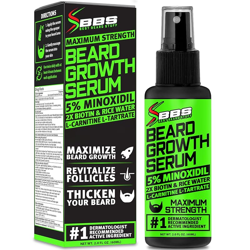 Sérum para barba BBS BEST BEARD STUFF com minoxidil 5%, biotina, água de arroz e LCLT