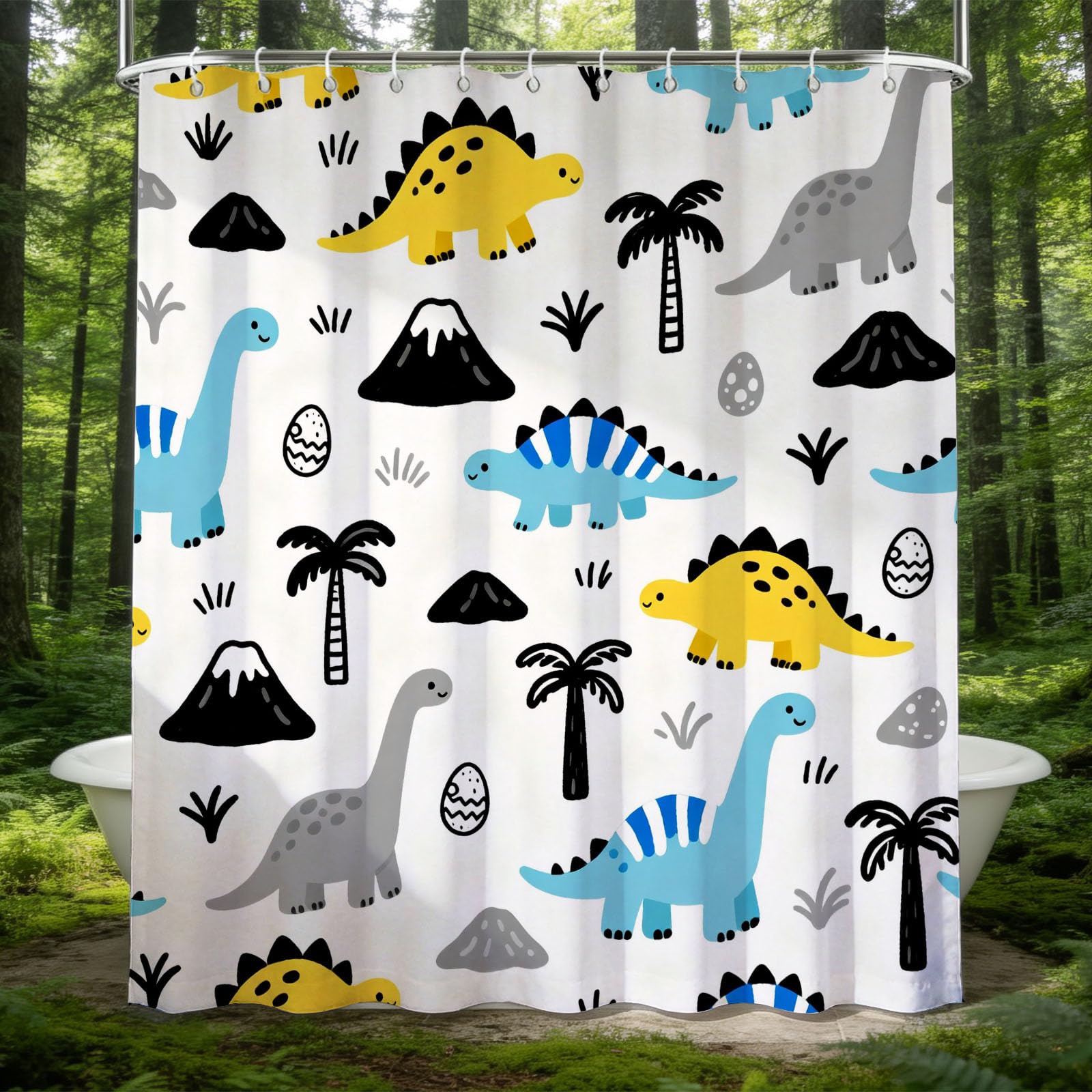 Hongduo 3D Cartoon Dino Shower Curtain for Stalls Bathtubs Childrens Bathroom Decor Shower Curtain Set Polyester Fabric Waterproof 180x180cm/71X71 Inch with Hooks