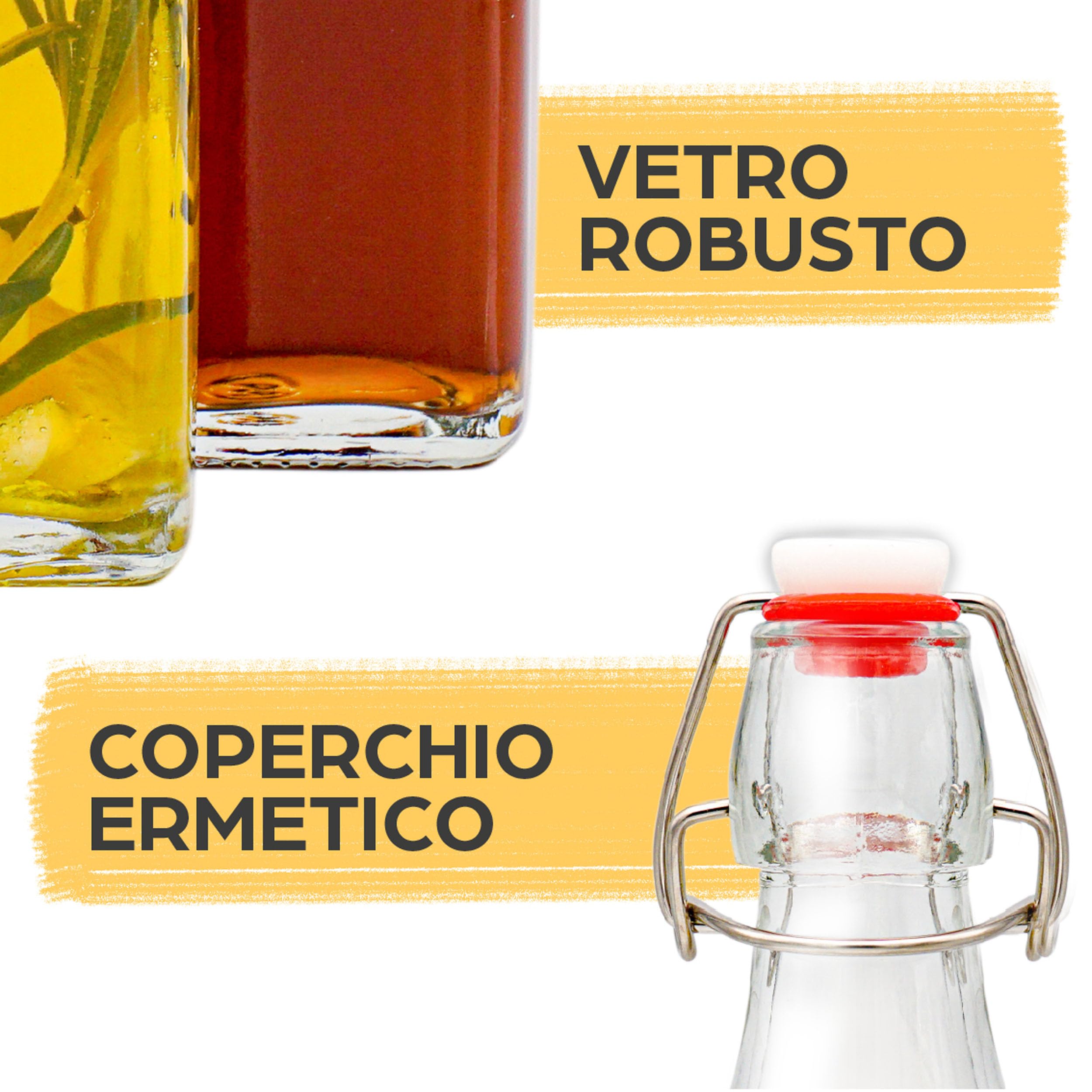 Praknu 6 Bottiglie Vetro 500ml con Tappo Ermetico - 6 Etichette e Penna - 6 Guarnizioni Extra - per Liquore, Olio, Birra & Vino