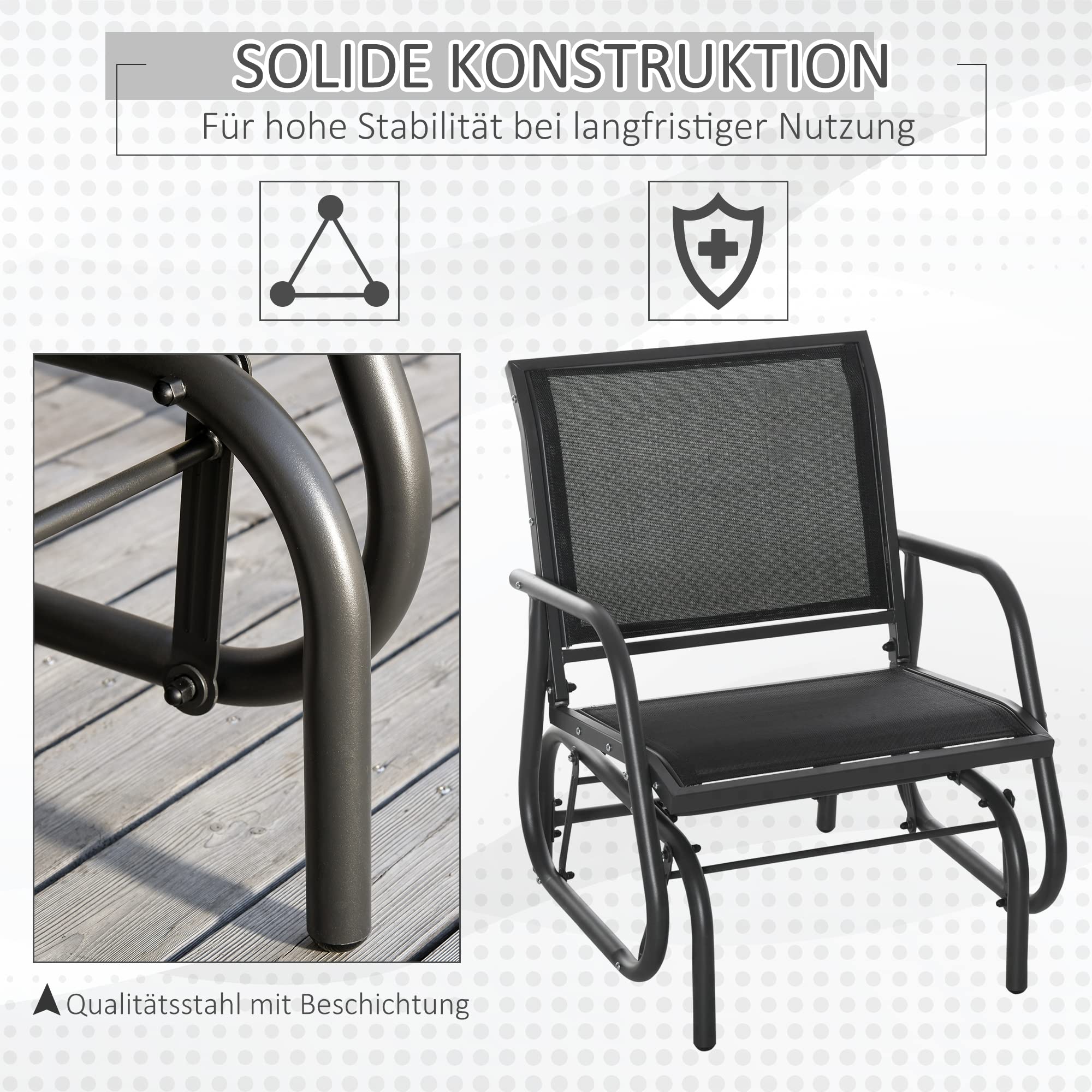Outsunny Schommelstoel Tuin Tuinstoel Relax Stoel Tuinschommel Metalen Schommelstoel voor Terras Balkon Mesh Zwart 75 x 66 x 85 cm